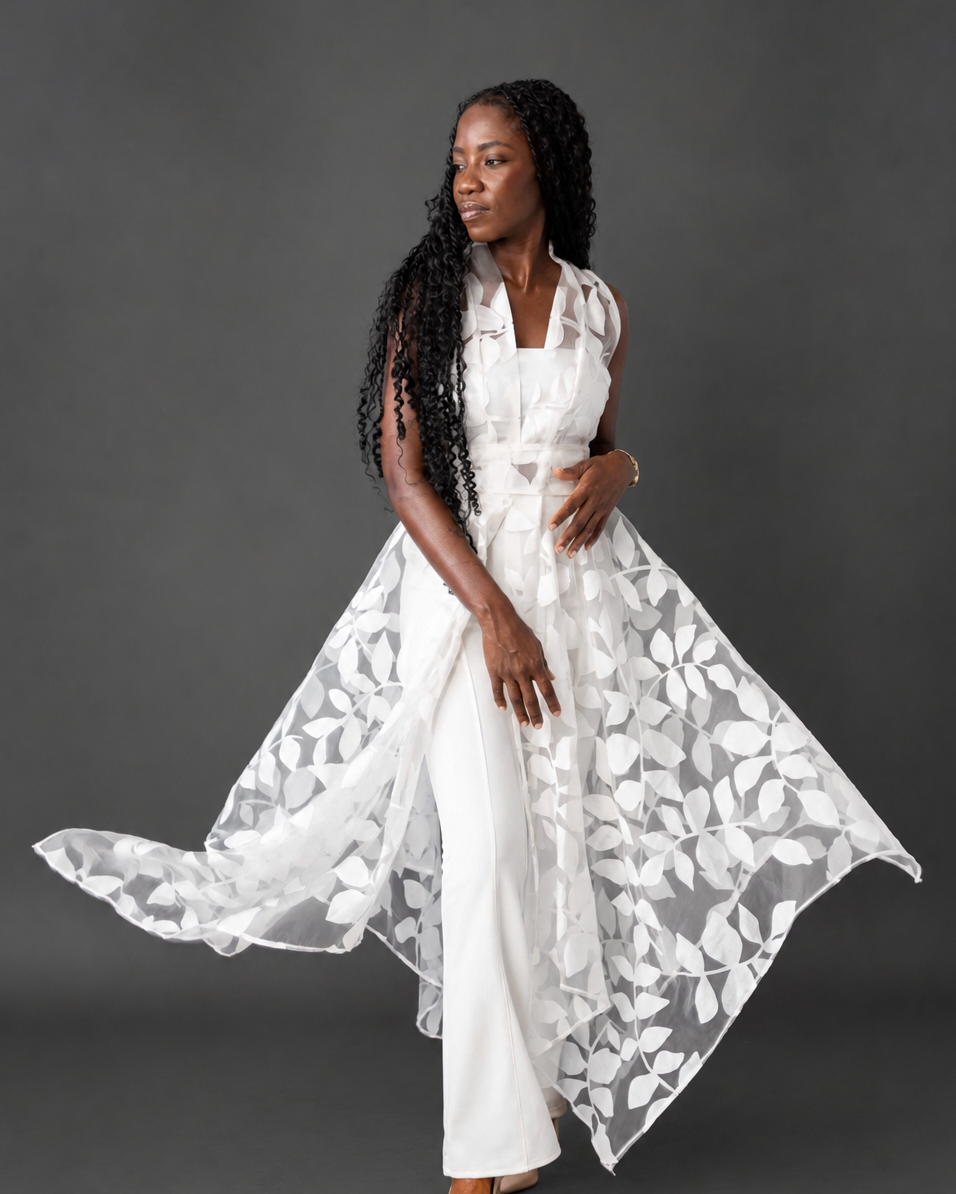 Red Admiral Overlay Dress - White