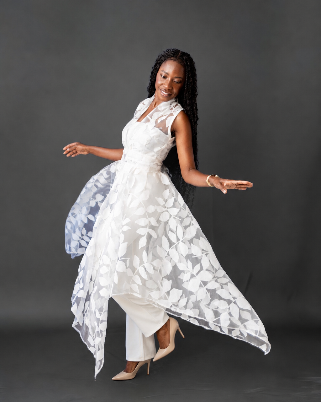 Red Admiral Overlay Dress - White